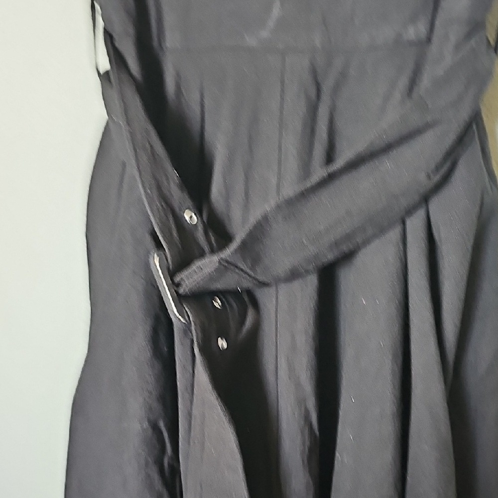 Calista V Neck Witchy Fall Belted Small Cotton Elegant Black Sleeveless Dress - Picture 5 of 11